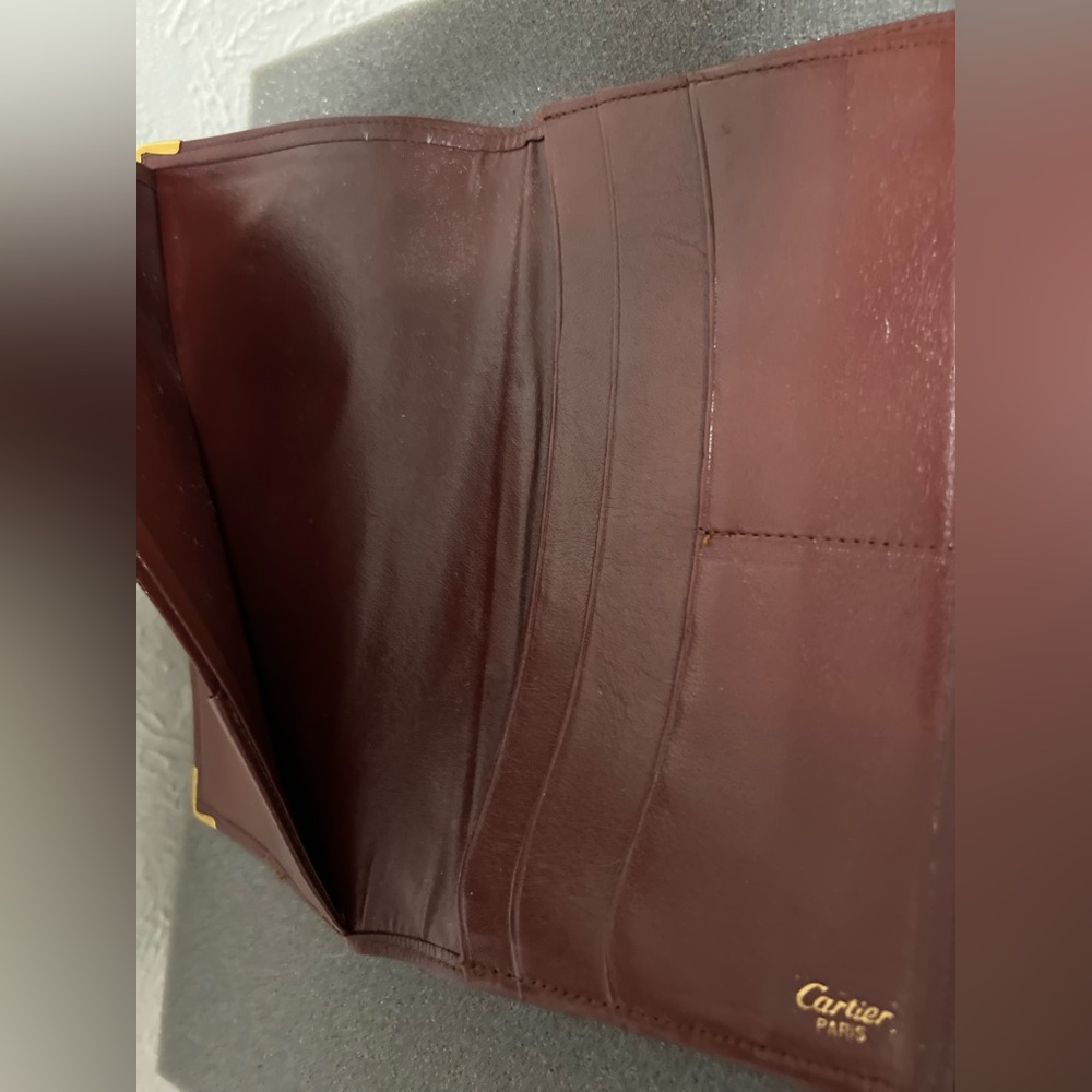 PREOWNED AUTH CARTIER BI-FOLD LONG LEATHER WALLET UNISEX BORDEAUX RED - Picture 5 of 11